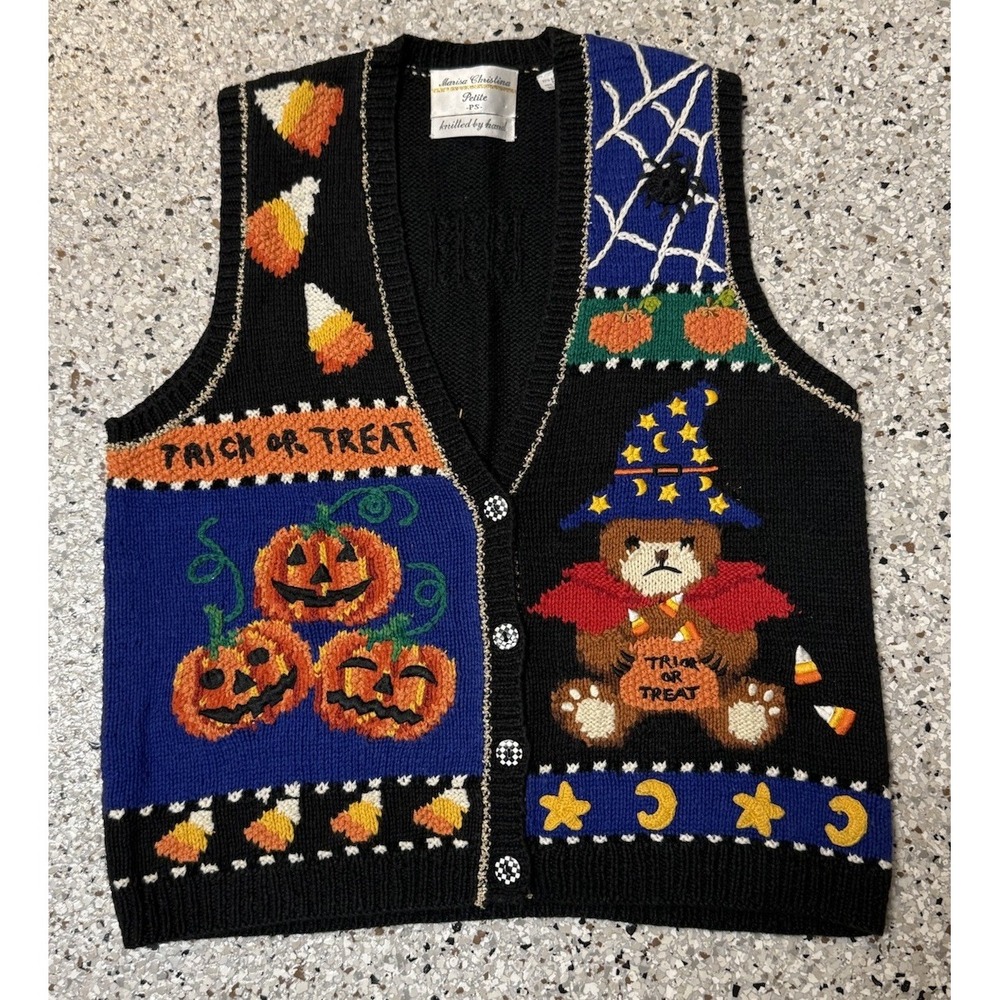 Vintage Marisa Christina Black Knit Halloween Knit  Sweater Vest  PS